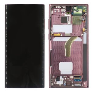 Écran LCD + tactile + châssis Samsung Galaxy S22 Ultra SM-S908B (Auto-Assemblé) - GH82-27488B/GH82-27489B - Rouge bordeaux