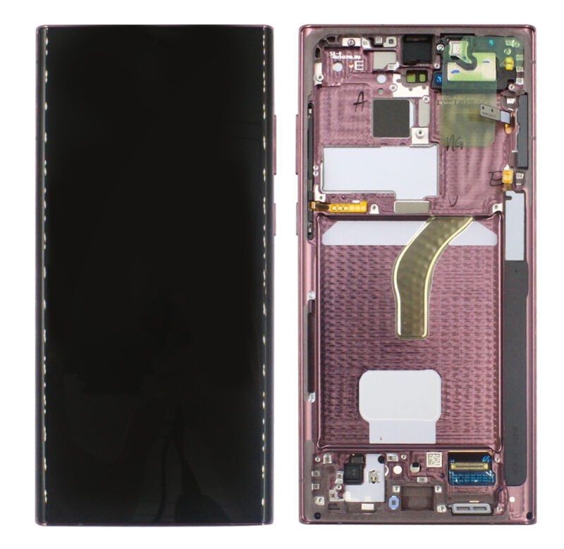 Écran LCD + tactile + châssis Samsung Galaxy S22 Ultra SM-S908B (Auto-Assemblé) - GH82-27488B/GH82-27489B - Rouge bordeaux 2 Écran LCD + tactile + châssis Samsung Galaxy S22 Ultra SM-S908B (Auto-Assemblé) - GH82-27488B/GH82-27489B - Rouge bordeaux