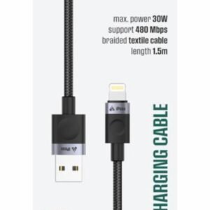 Câble iPeax Textile USB-A vers Lightning - 90010107 - 1,5 mètre - Noir