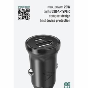 Chargeur de voiture iPeax CL-03 Dual USB-A + USB-C (20W) - 90010123 - Noir