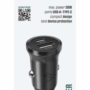 Chargeur de voiture iPeax CL-04 Dual USB-A + USB-C (30W) - 90010124 - Noir