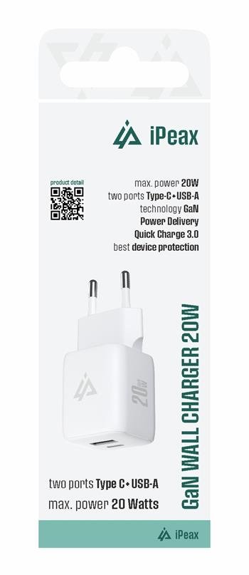 Chargeur Mural iPeax GaN USB-A + USB-C (20W) - 90010129 - Blanc 2 Chargeur Mural iPeax GaN USB-A + USB-C (20W) - 90010129 - Blanc