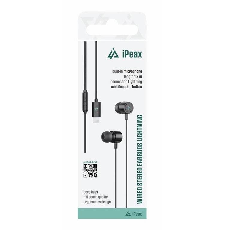 Écouteurs Lightning filaires iPeax - 90010134 - Noir