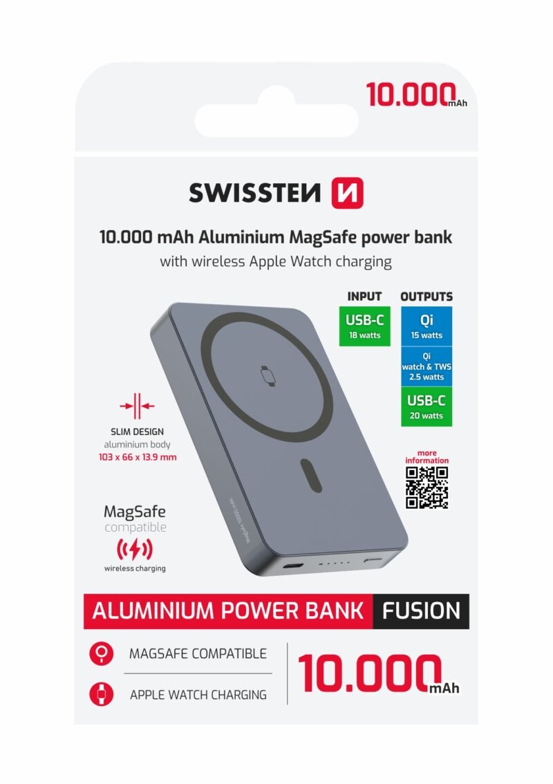 Powerbank Swissten Fusion MagSafe - 22013983 - 10 000 mAh - Argent