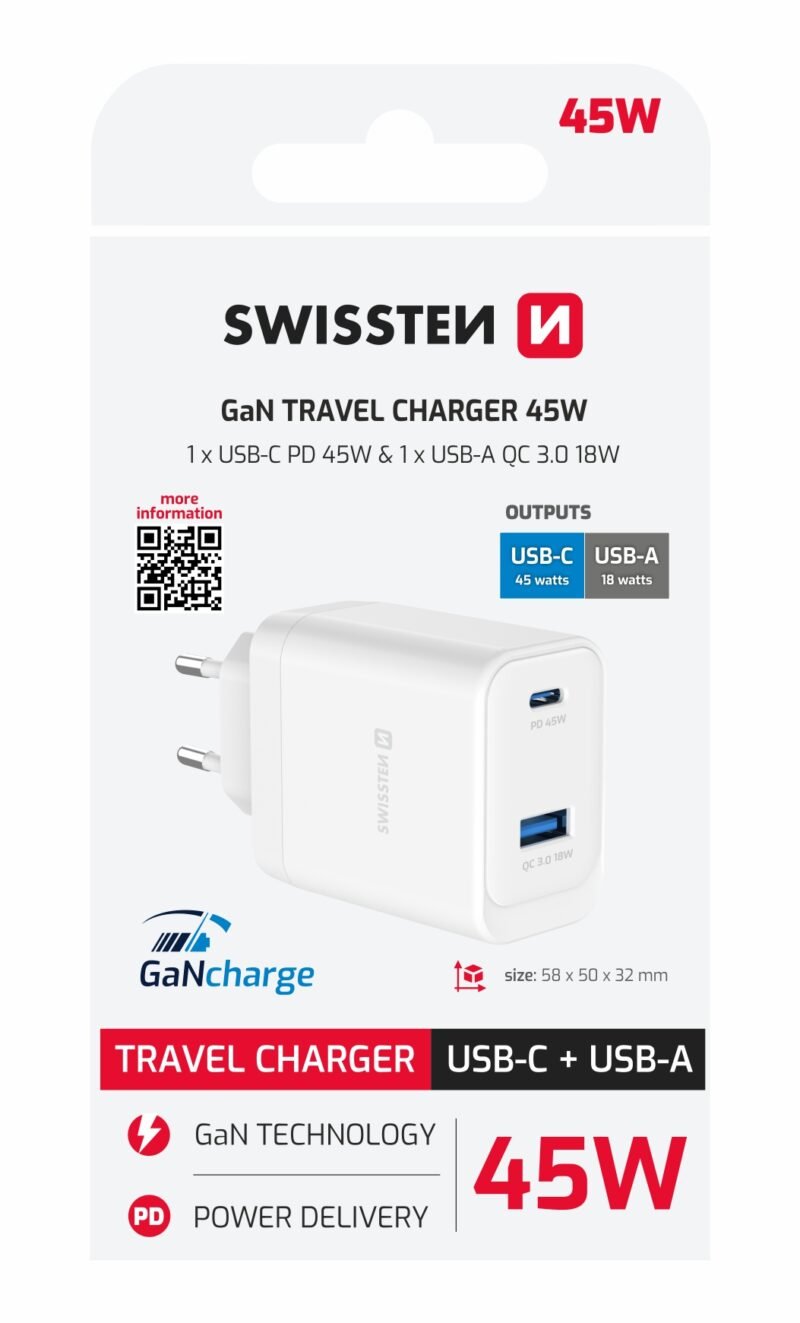 Chargeur de voyage Swissten Core (45 W) - 22071330 - Blanc 2 Chargeur de voyage Swissten Core (45 W) - 22071330 - Blanc