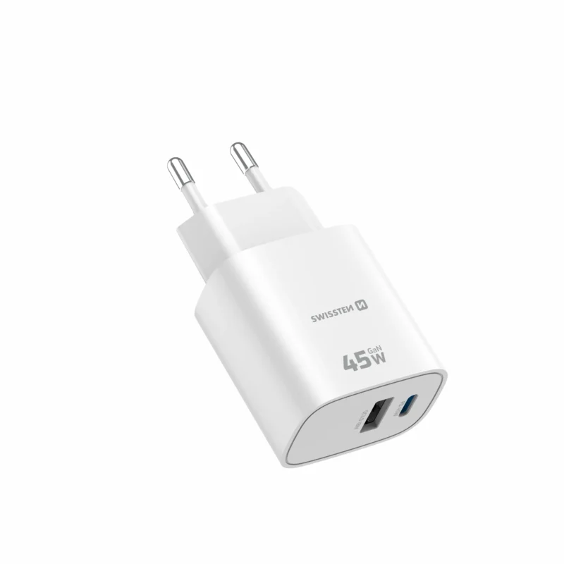Swissten Edge USB-C + USB-A Travel Charger (45W) - 22071718 - Whitec Chargeur de voyage Swissten Edge USB-C + USB-A (45W) - 22071718 - Blanc