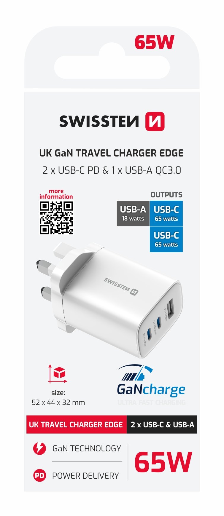 Chargeur de voyage Swissten Edge (65 W) - 22045103 - Prise UK 2 Chargeur de voyage Swissten Edge (65 W) - 22045103 - Prise UK