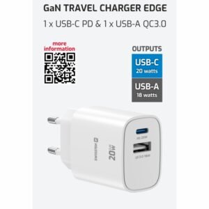 Chargeur de voyage Swissten Edge USB-C + USB-A (20 W) - 22071713 - Blanc