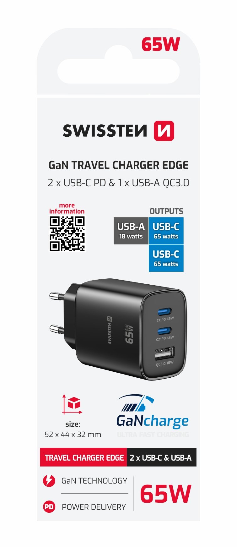 Chargeur de voyage Swissten Edge Dual USB-C + USB-A (65W) - 22071721 - Noir 2 Chargeur de voyage Swissten Edge Dual USB-C + USB-A (65W) - 22071721 - Noir