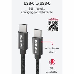 Câble USB-C textile Swissten - 71527210 - 3,0 m - Noir