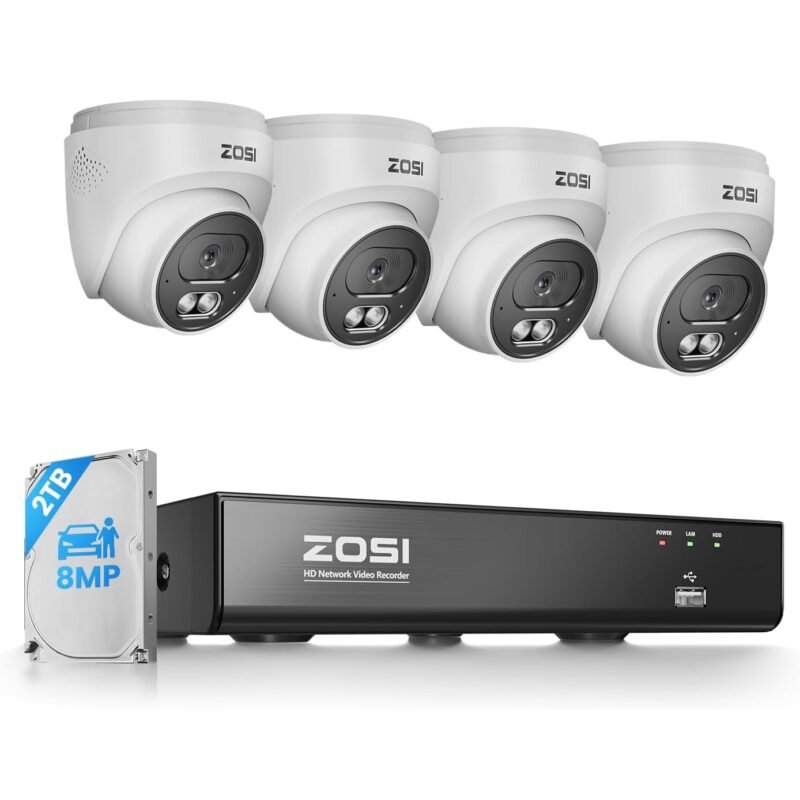 ZOSI C220 4K 8MP Kit Caméra de Surveillance Extérieure PoE